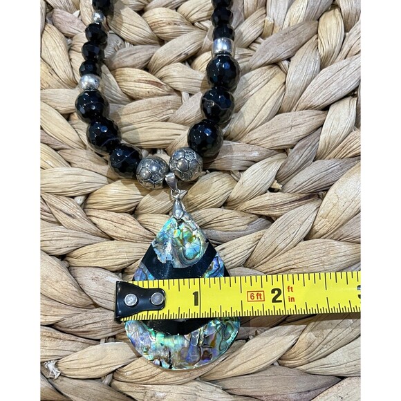 Native American Indian Navajo Abalone Shell Inlay Black Onyx Pendant Necklace - Picture 6 of 7